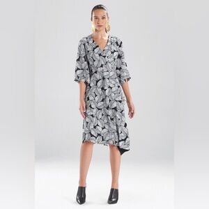 Natori Leaves of Paradise Dress Black White Faux Wrap Dress size 4‎